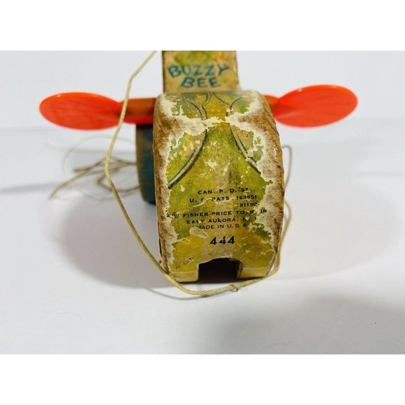Vintage 1958 Fisher Price Queen Buzzy Bee Wooden Children's Pull Toy Made In USA - Picture 6 of 8